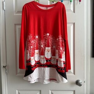Red and White Patterned Christmas shirt. Soft.  Red and white Santa’s